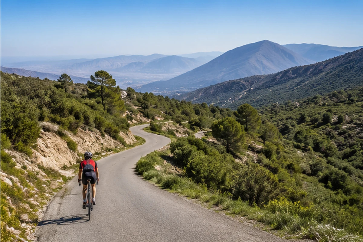 Ciclista ascendiendo al Alto de Hazallanas en Sierra Nevada
