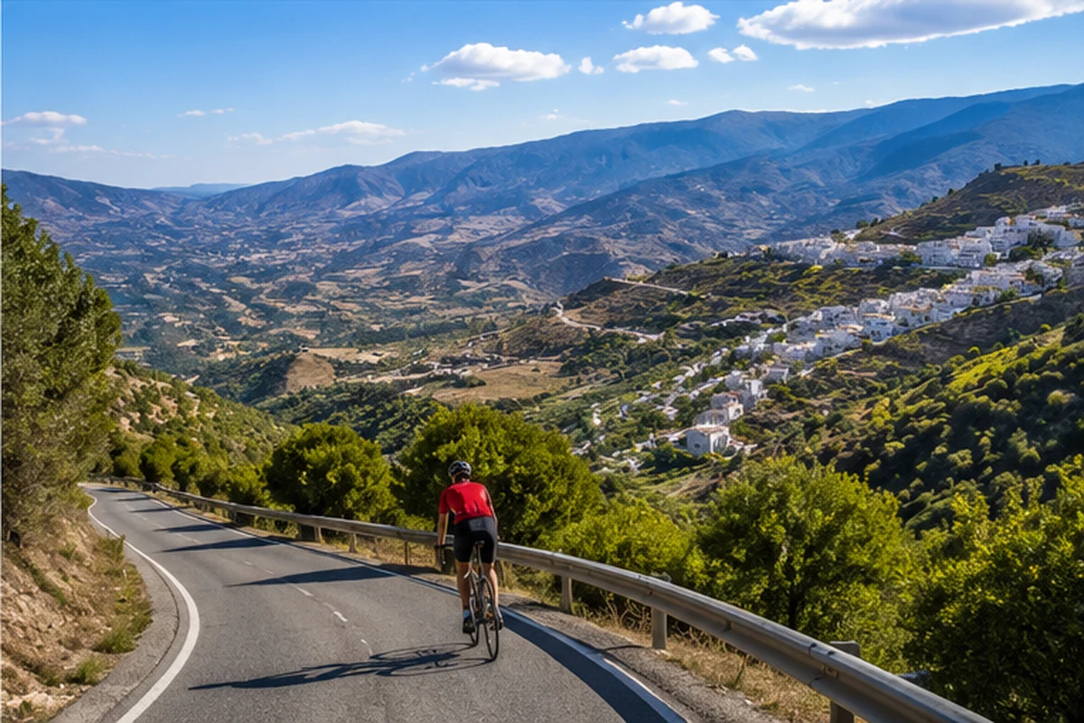 Ciclista en la ruta de Órgiva a Trevélez por la Alpujarra granadina
